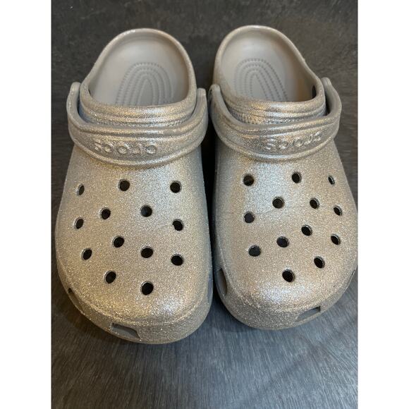 Crocs Silver Glitter Slip On Clogs Unisex Women's 10 Men's 8 - Picture 7 of 7